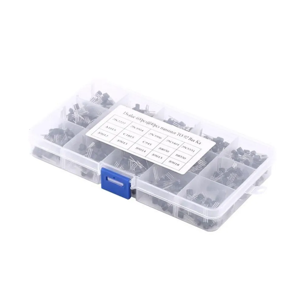 600Pcs Transistor Kit to-92 Silicon Assortment 15 Types Core Electronic Components Amplify Current Non-Contact Switch Transistor