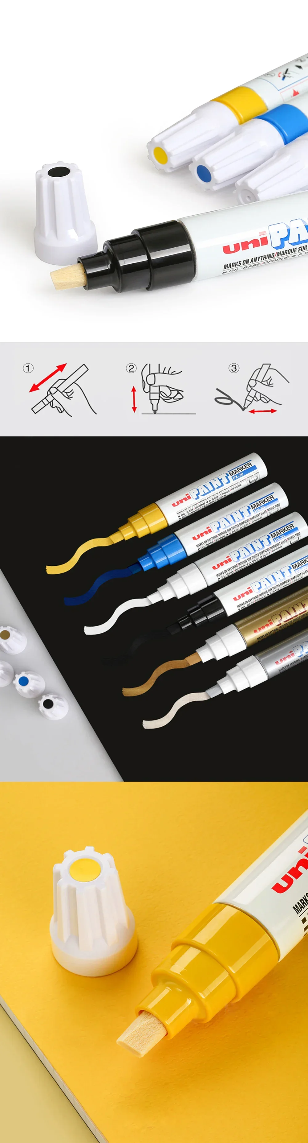 Japan UNI 6-teilige Farbmarker PX-30 Industriestift, ölig, permanent, wasserabweisend, Reparaturstift, Auto-Kratzerentferner, DIY Graffiti – Detail 2