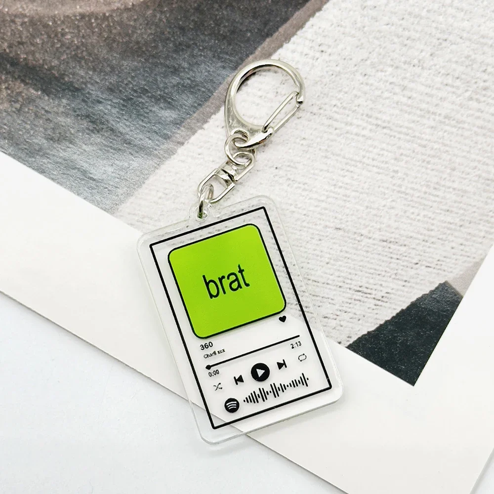 Music Charli XCX Brat Album Keychains Hot Songs Playlist Pendant Keyring for Accessories Bag Key Chain Ring Jewelry Fans Gifts