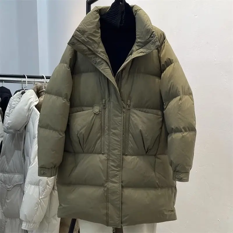 2025 Winter New Women's Down Jacket Loose Commuter Windproof Stand Collar Warm Parker Coat