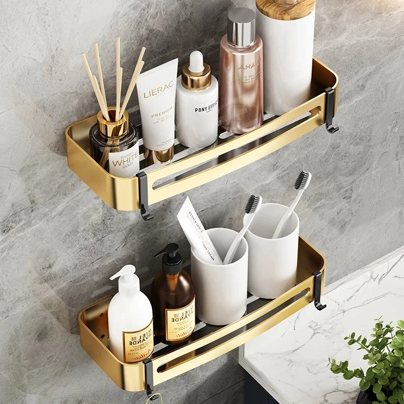 Golden Hanging Bathroom Shelves Organizer Nail-free Shampoo Holder Storage Shelf Wall-Mounted Toilet Basket Holder Storage Rack