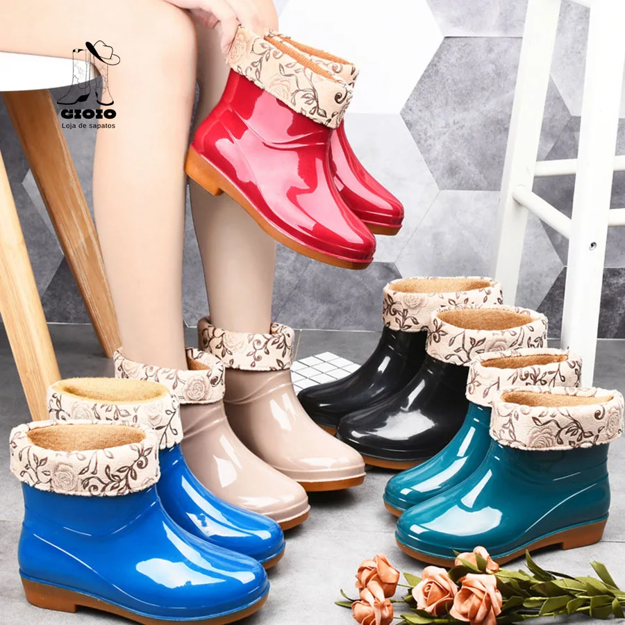 Short Rain Boots Women Round Toe Non-slip Rain Shoes Rubber Boots Garden Galoshes Slip-on Soft Bottom Rainboots Dropshipping