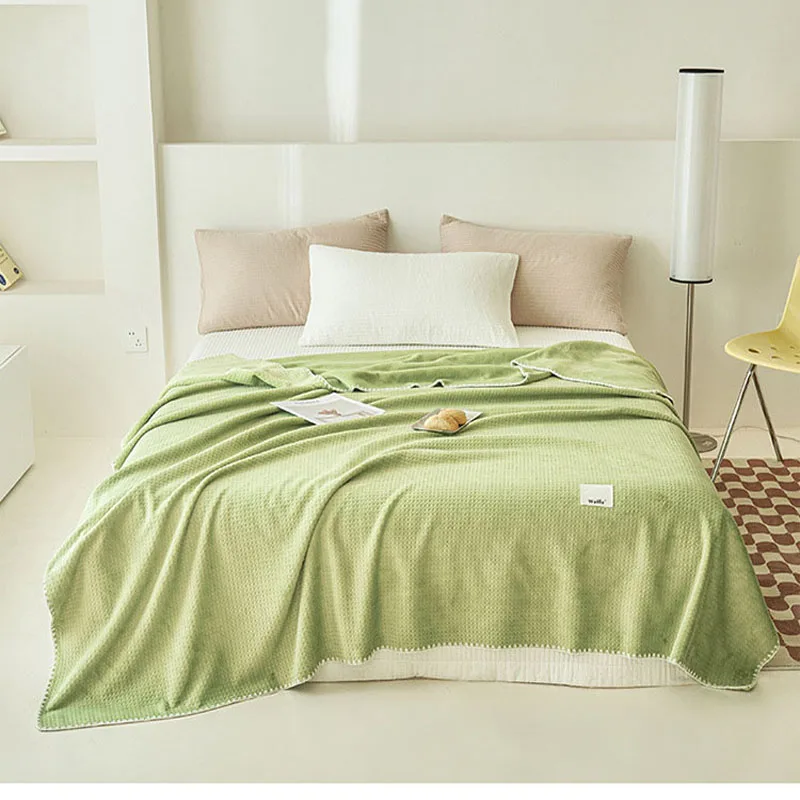 Waffle Knitted Blanket Office Sofa Nap Leisure Blanket Summer Solid Color Double Layer Multi-Functional Shawl Blanket