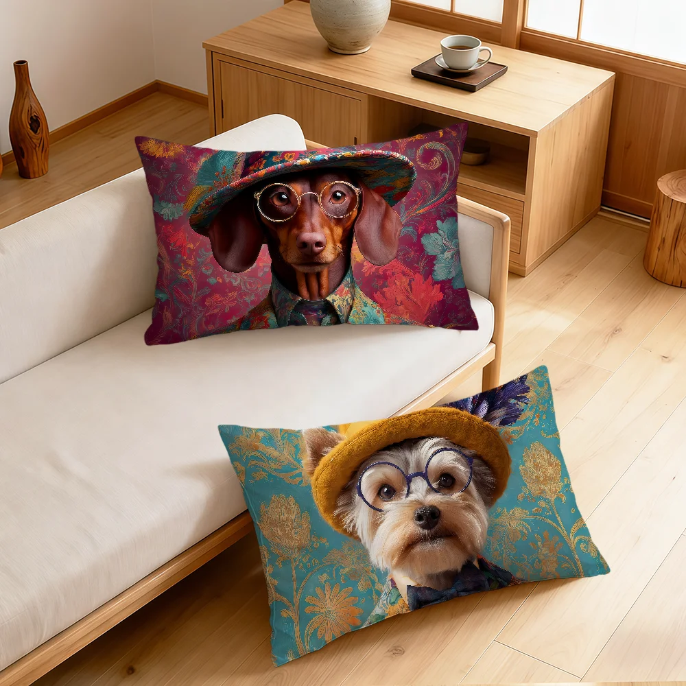 fashion funny vintage gentlemanly dog Rectangle Pillow Cover Home Sofa living Room bedside Dorm Coffee Shop Pillowcase gift