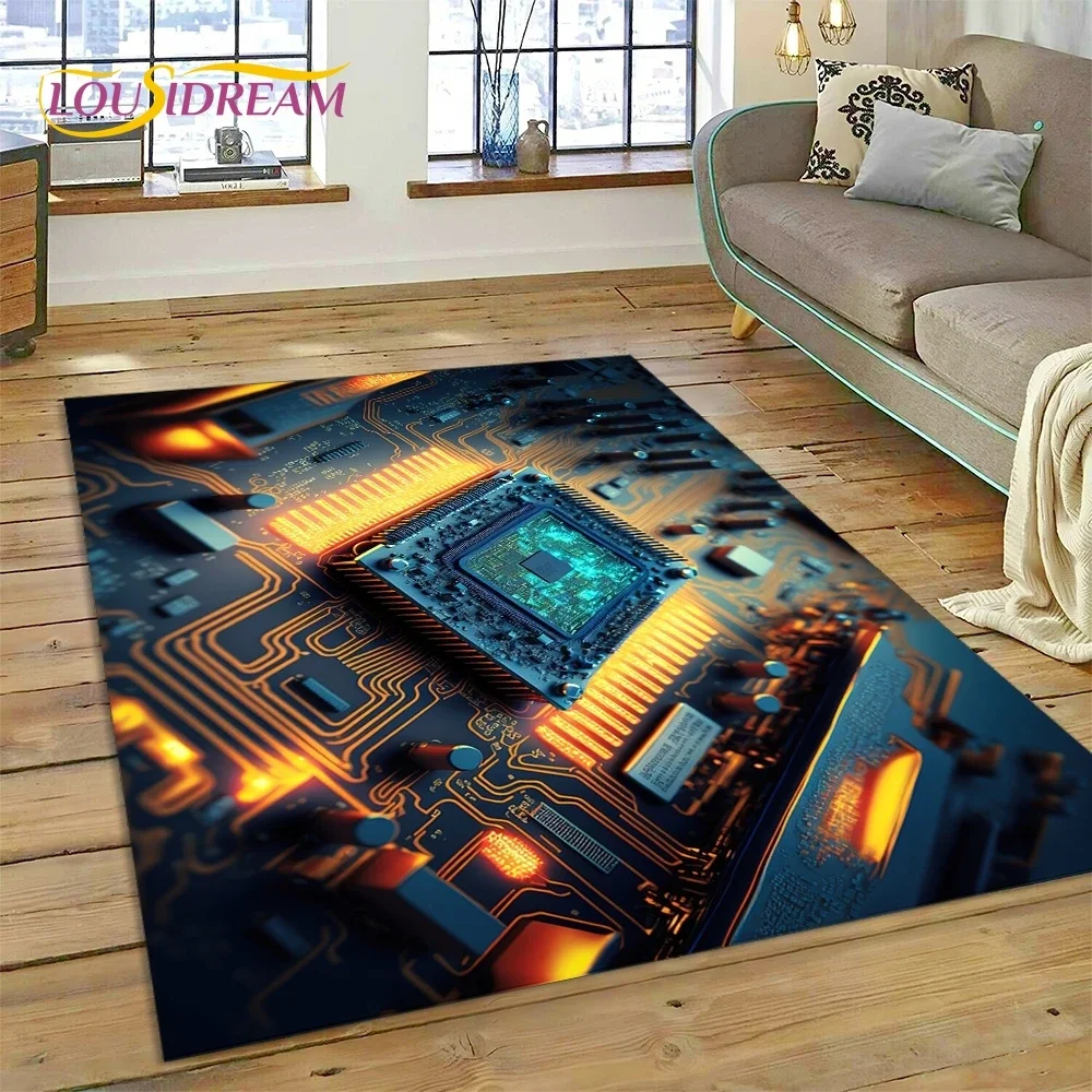 PCB Circuit Board 3D Chip CPU Carpet Rug for Bedroom Living Room Home Sofa Decoration,Children Game Large Decor Floor Mat Gift