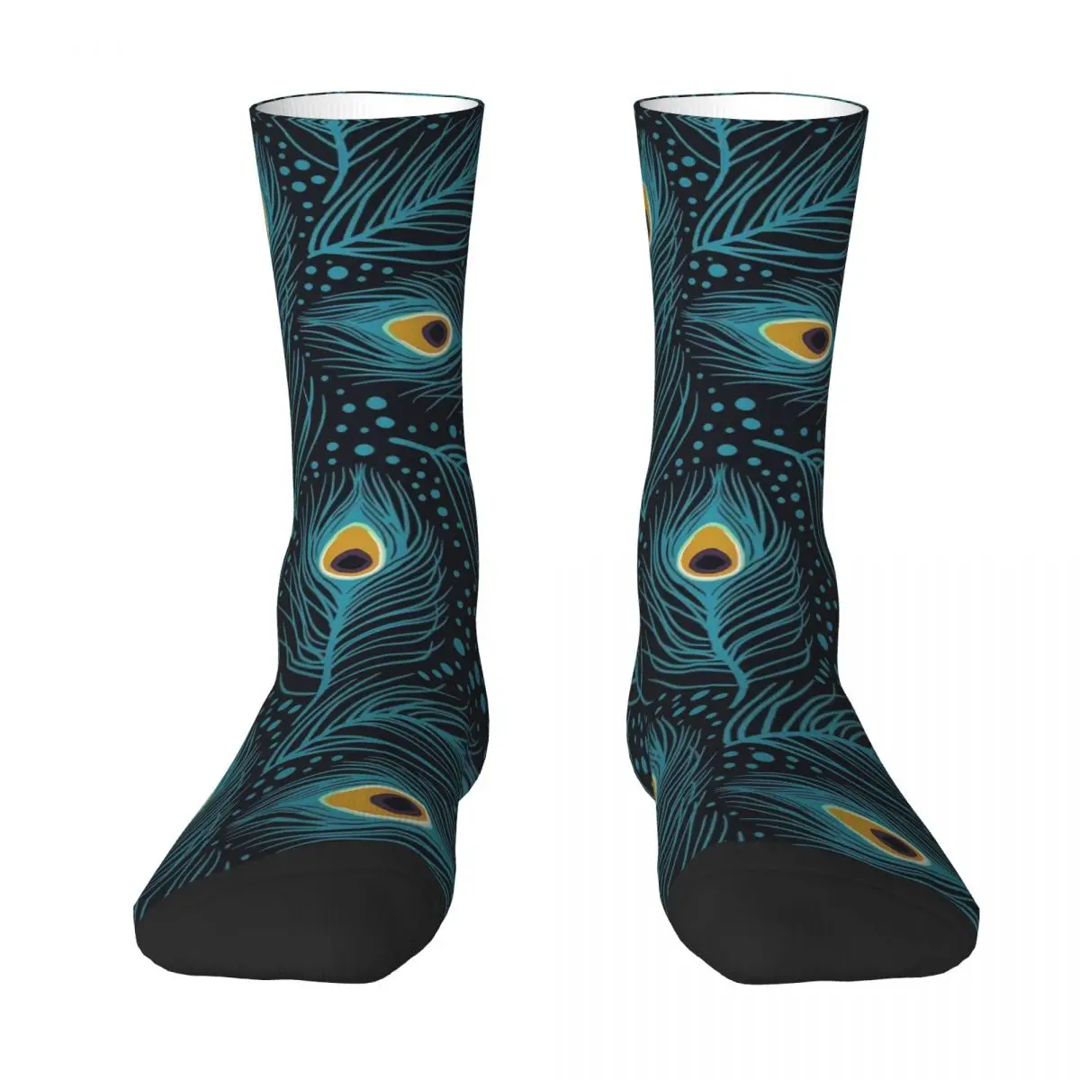 Peacock Feathers Socks Animal Feather Retro Stockings Unisex Soft Breathable Running Socks Winter Design Non-Slip Socks