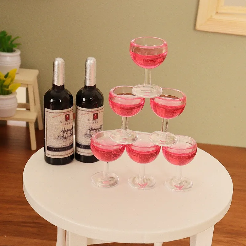 3pcs Dollhouse Wine Cup Glassware 1:12 Miniature Mini Model Simulation Drink Kitchen Scene Ornaments Doll Accessories Home Decor