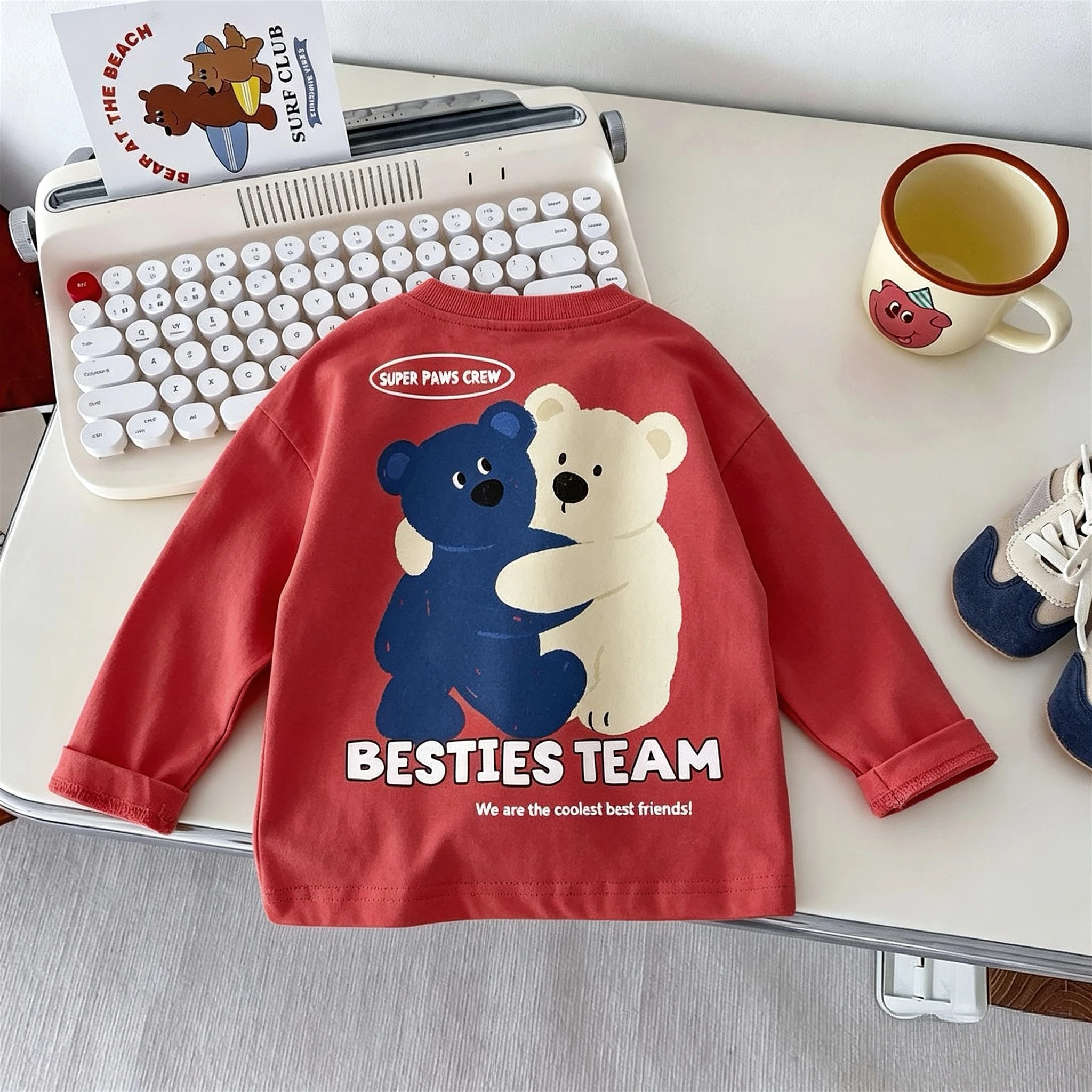 Langarm-T-Shirt, Oberteile, Herbstmode, beliebt, vielseitig, Kinder, Rundhalsausschnitt, Pullover, Basishemd, locker geschnittene, lässige Bluse, Mädchen. – Detail 4