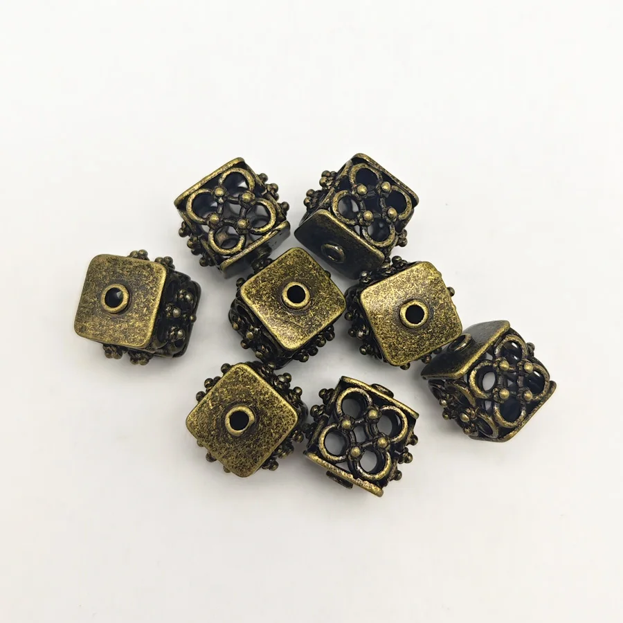 JulieWang 8pcs/pack Copper Ancient Bronze 2mm Hollow Beads Embellishment Simulation Pearl Jewelry Accessories DIY Bedroom