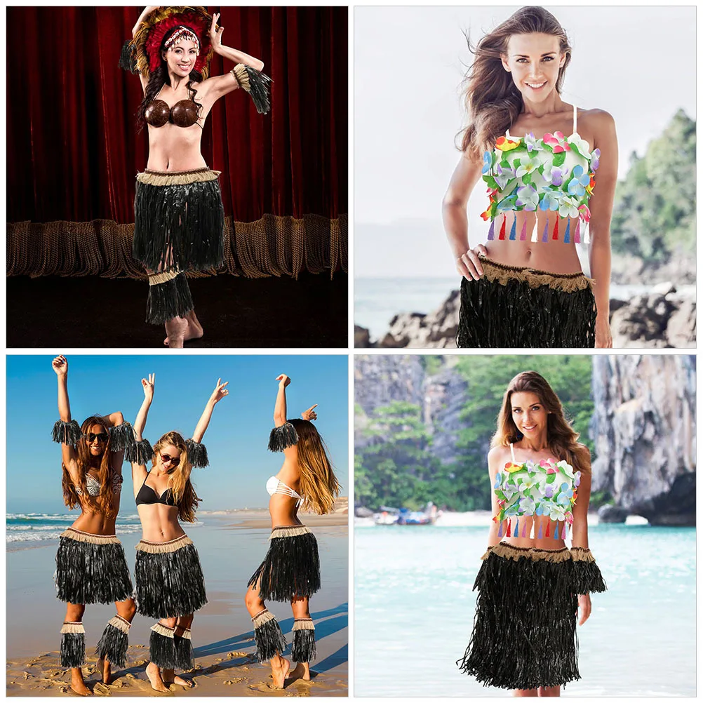 

1Set Grass Skirt Set Lightweight Hawaiian Party Costume for Women Tropical Theme Luaus Beach Dance Festival Decor