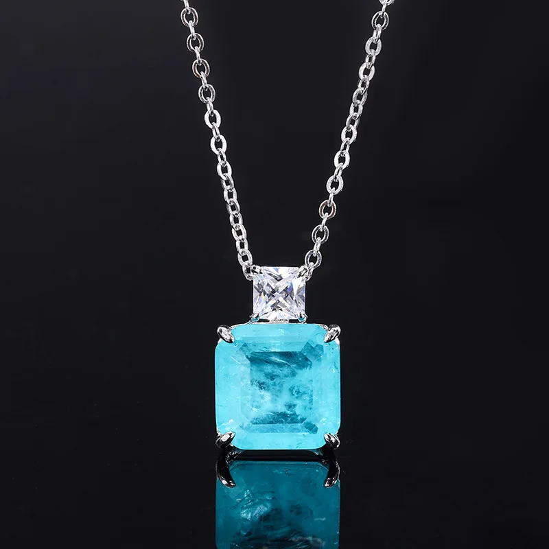 Jewelry S925 silver plated 18K gold hot selling Paraiba pendant earring set artificially cultivated gemstone 12*12