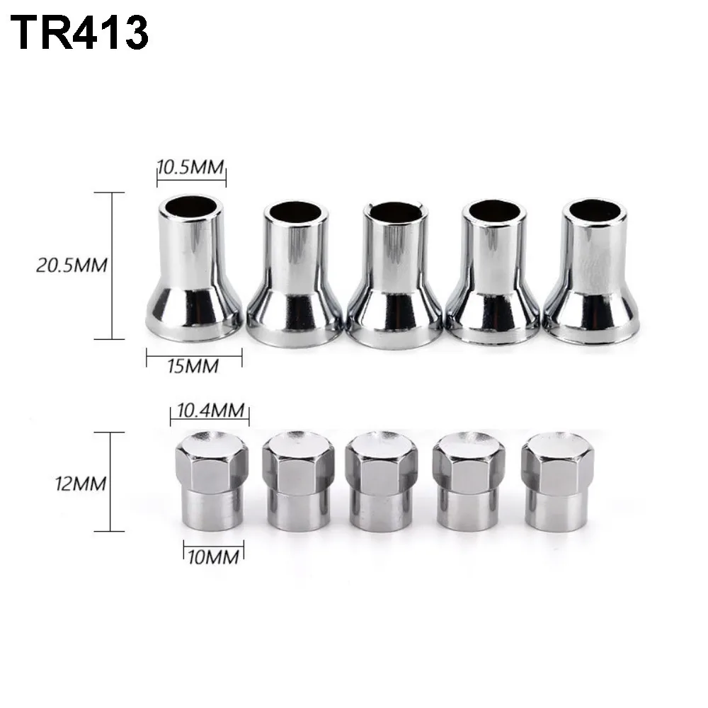 10pcs TR413/TR414 Tyre Valve Stem Auto Accessories Chrome Left Right Front Rear Wheel Tyre Valve Hex Caps