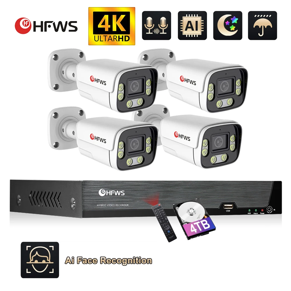 8CH 4K 8MP POE Security Camera System Two Way Audio 8MP NVR Kit CCTV Outdoor IP Camera H.265 P2P Video Surveillance Camera Outd