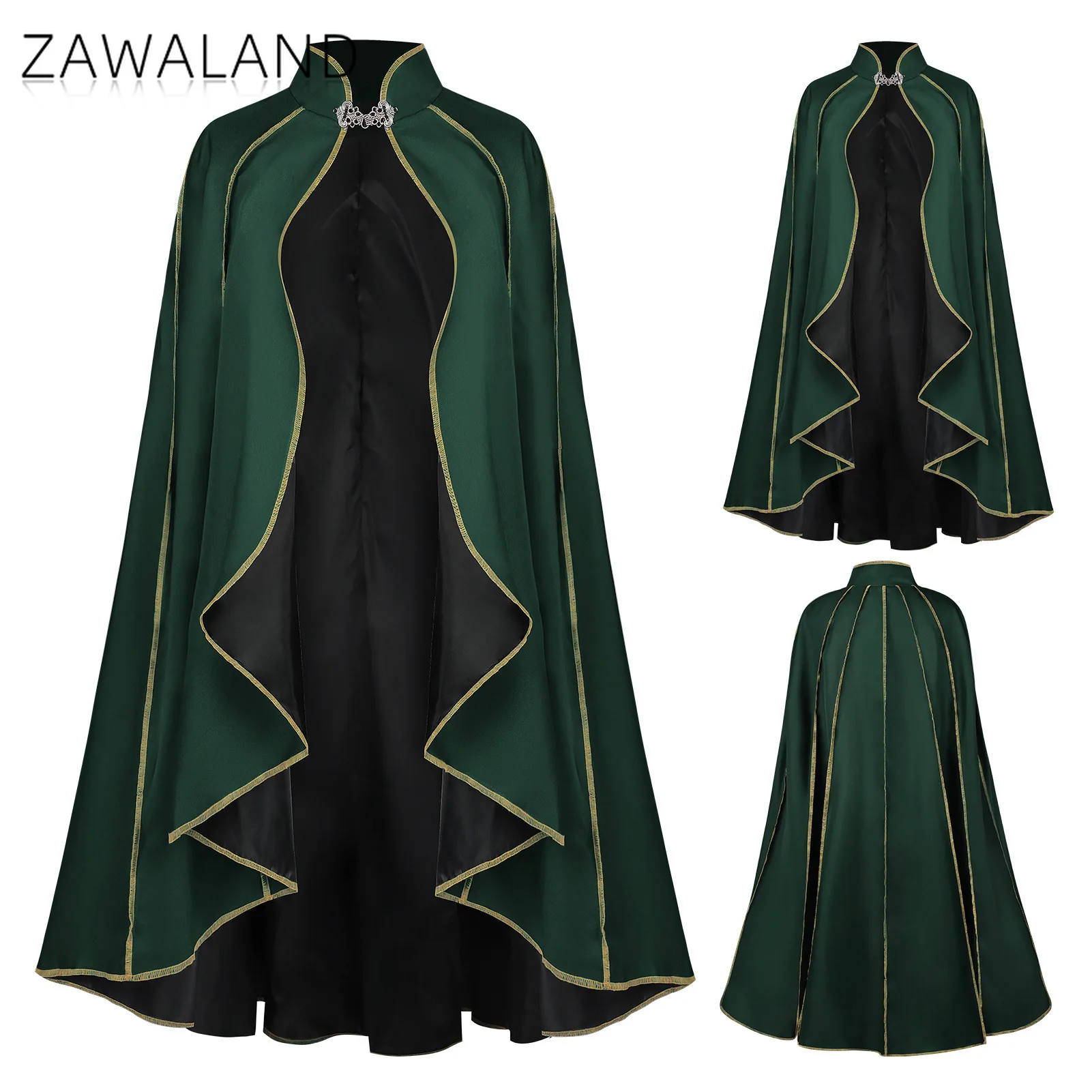 

Wizard Cosplay Cloak Man Woman Green Fancy Role Play Costume Medieval Halloween Party Devil Gown Robe Carnival Stage Cape Coat