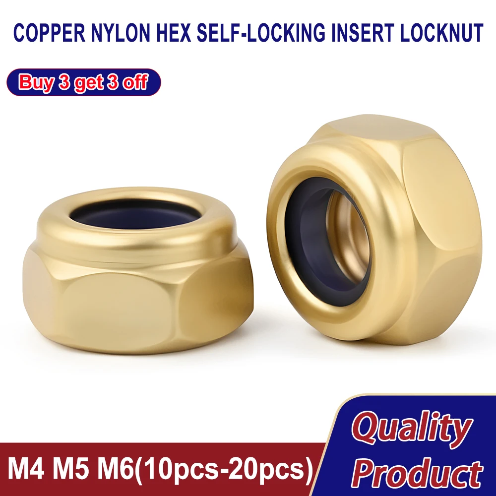 

M4 M5 M6 Copper/Stainless Steel /Black/ Hex Self-locking Locknut Hexagon Nylon Insert Lock Nut Self-locking Locknuts 10pcs-20pcs