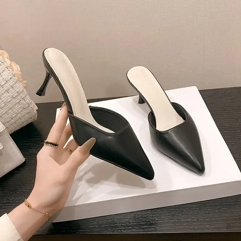 

New Comfortable Thin Heel High Heels Women's Summer Pointed Shallow Mouth Slippers Fashion and Elegant Dress Shoes