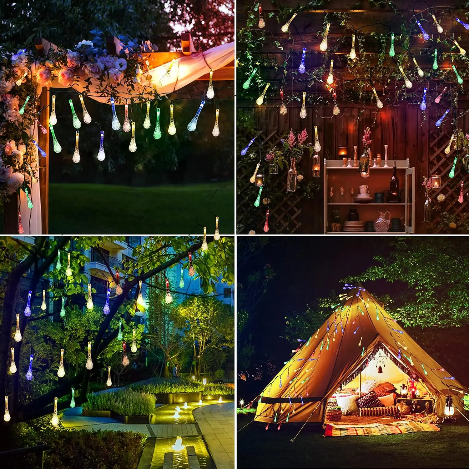 

Solar String Lights Outdoor, 30LED Solar Garden Lights Waterproof 8 Modes Solar Powered Crystal Raindrop Decorative Lights