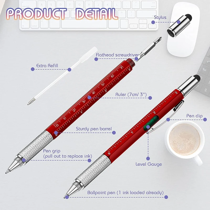 36 Pcs 4 Colors 6 In 1 Multitool Ballpoint Pens Gift Tool Pen Personalized Pen Tool Gadget Pen Gift For Men