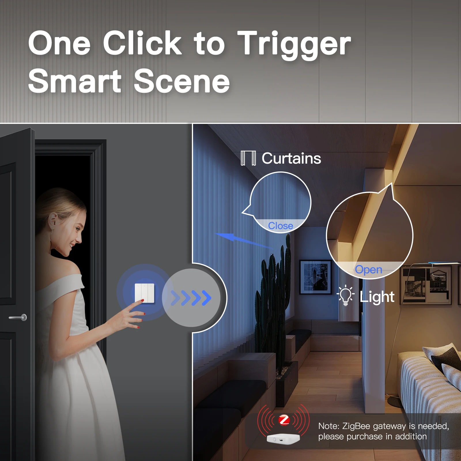 Tuya Smart ZigBee interruttore di scena autoalimentato senza batteria nessun cablaggio controllo dell\'energia cinetica per il controllo dell\'app