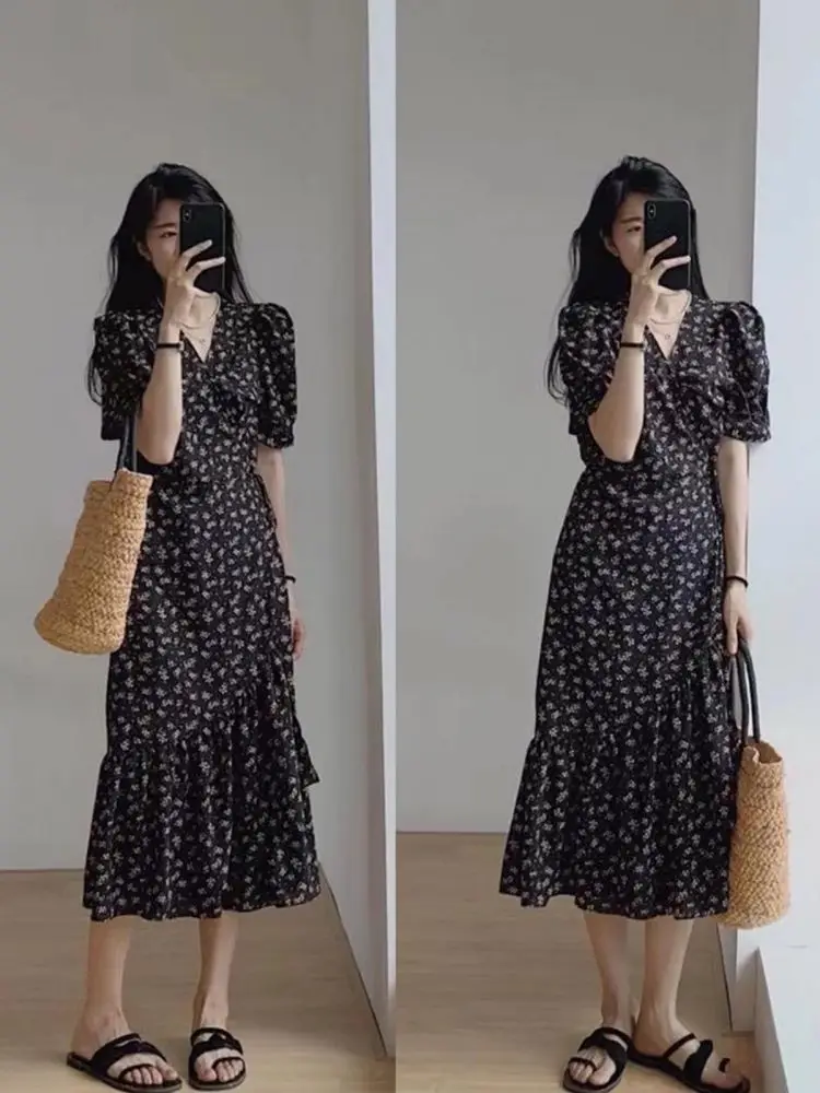 2025-new-summer-bla-floral-skirt-v-ne-chiffon-slimming-women's-dr-korean-sle-printed-fabric-from-china-ordinary-pa