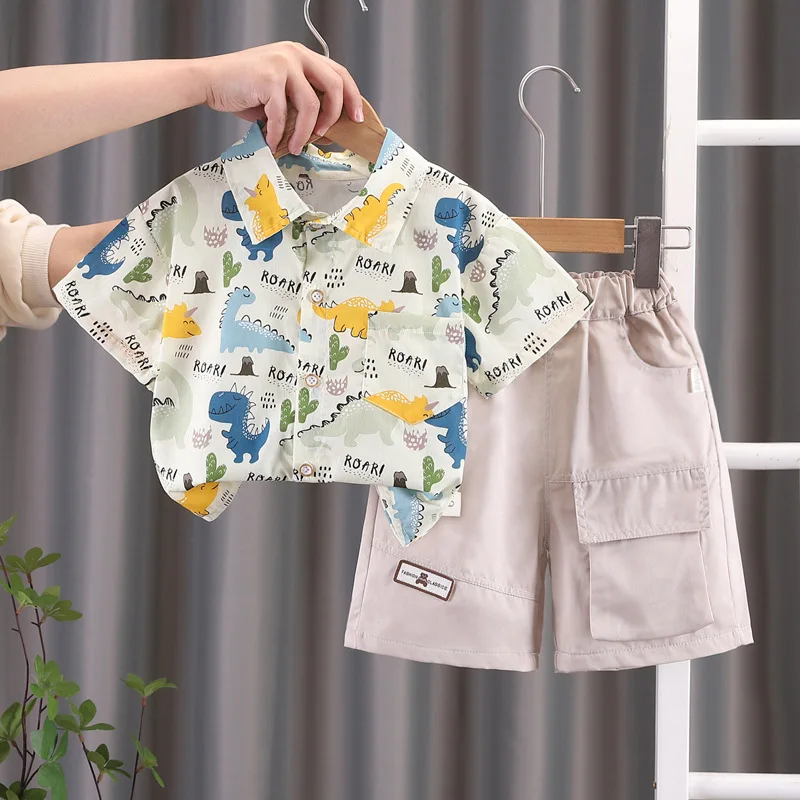 

Boys short sleeve set summer new shirt style casual baby shirt cute lapel two-piece set fashion