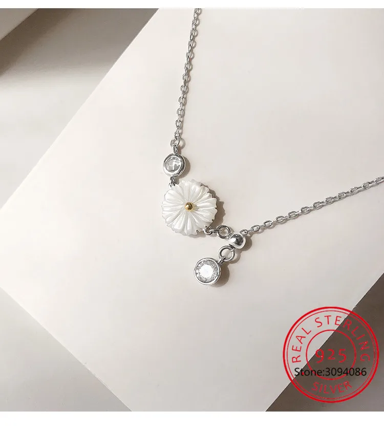 S925 Sterling Silver Natural White Shell Sun Flower Anklet Bracelet For Women Anti-allergic Adjustable Bracelet S-B409