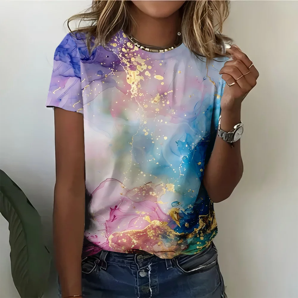 

Women's PLUS-size 3D Printed Short-sleeved T-shirt,Modern Design Abstract Splash Art Loose and Casual, Soft, Outdoor Sports