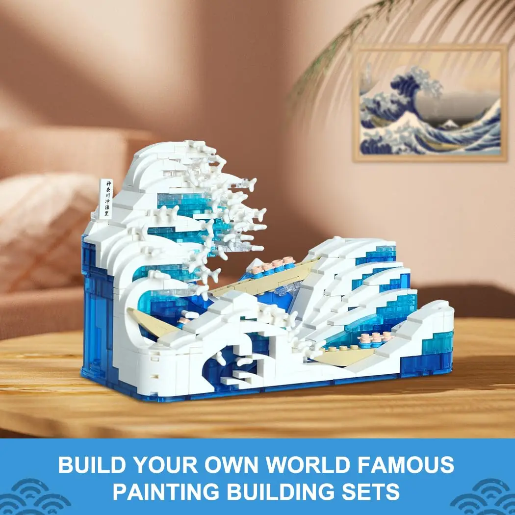 The Great Wave Micro Mini Building Set for Adults,Japan Kanagawa Surfing Building Blocks Home Office Decor Model Toys Building K