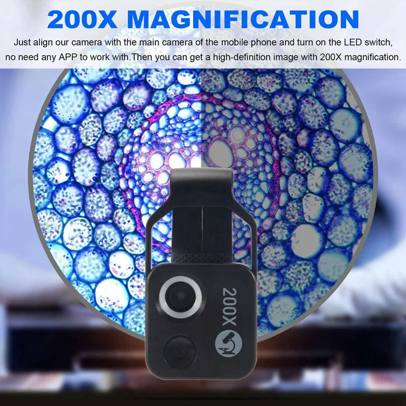 200X Magnification Microscope Lens Mobile LED Light Micro-Type Pocket Macro Lens For Ios Android All Smartphones