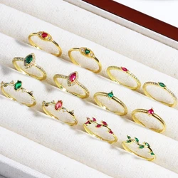 Green Rose Red Dazzling Small Cubic Zirconia Rings for Women Gold Color Minimalist Thin Band Finger-ring Statement Jewelry