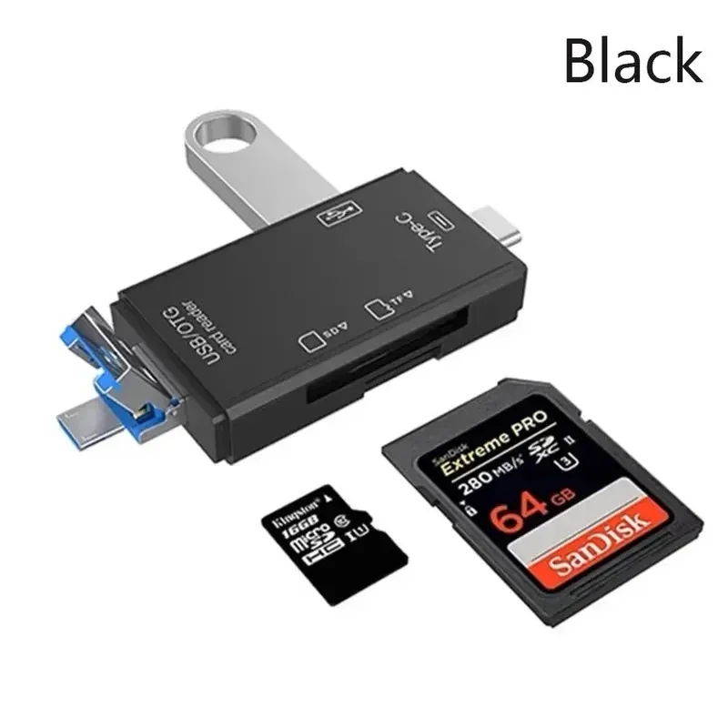 1/2/4pcs SD Card Reader USB C Card Reader 6 In 1 USB 2.0 TF/Mirco SD Smart Memory Card Type C OTG Flash Drive Cardreader Adapter