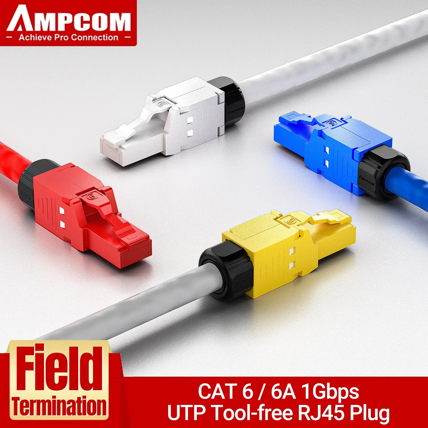 Złącza AMPCOM RJ45 wtyczka modułowa, Cat6 Cat6A UTP Stecker beznarzędziowe złącze sieciowe Ethernet wtyki kablowe narzędzia internetowe za darmo