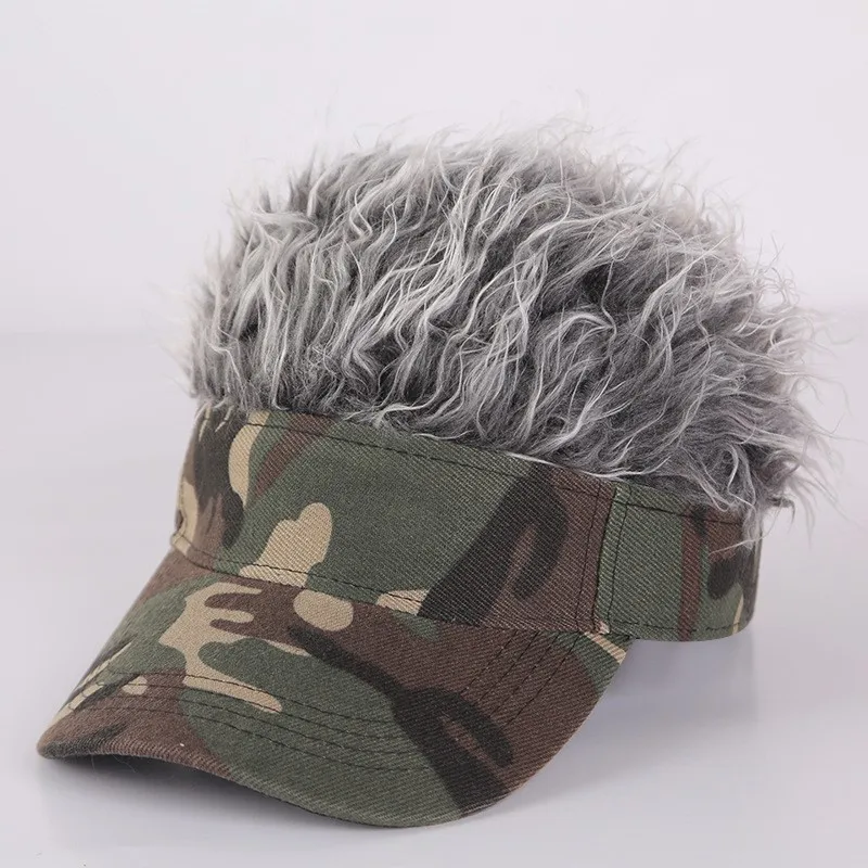 Korean Style Fashion Casual Unisex Wig Baseball Cap, Prank Party Fashion Casual Camouflage Wig Baseball Cap