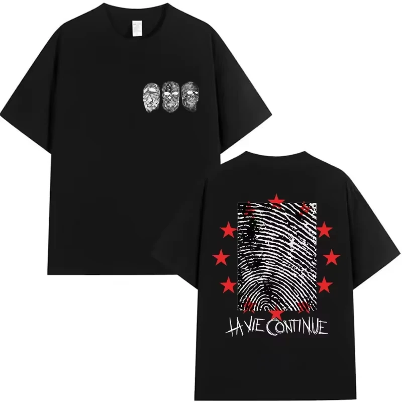 Camiseta de algodón para hombre estilo punk retro de manga corta, modelo 2026 Summer Rapper La Vie Continue Maes Tour, disfraz de hip-hop