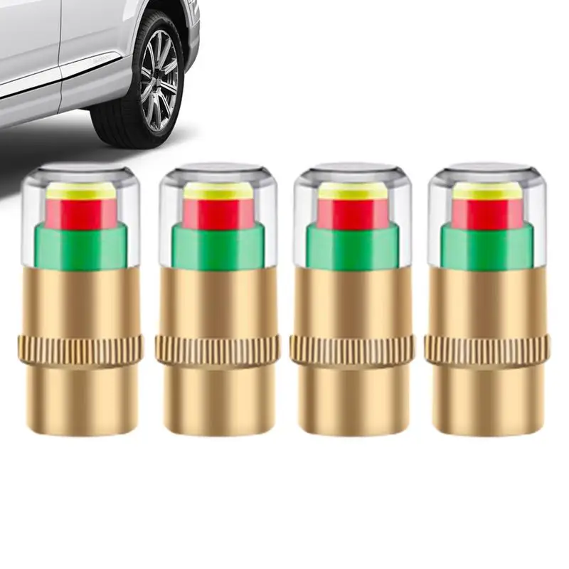 Tire Caps With Pressure Gauge Air Pressure Gauge Tire Valve Caps 4X Tire Pressure Cap Car Tire Air Caps 3 Colors Alarm Tire