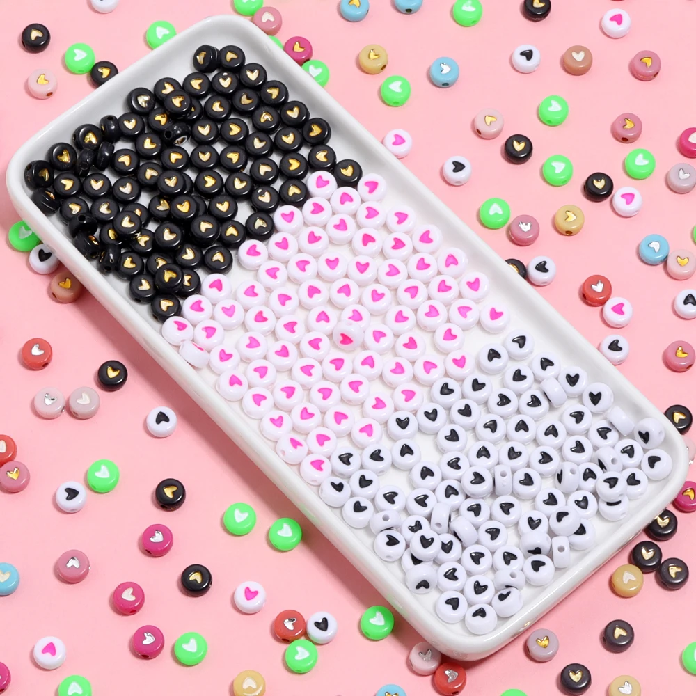 

100pcs/lot Acrylic Flat Round Love Bead 7mm Multicolor Loose Spacer Beads for Making Necklace Bracelets Jewelry DIY Accessories