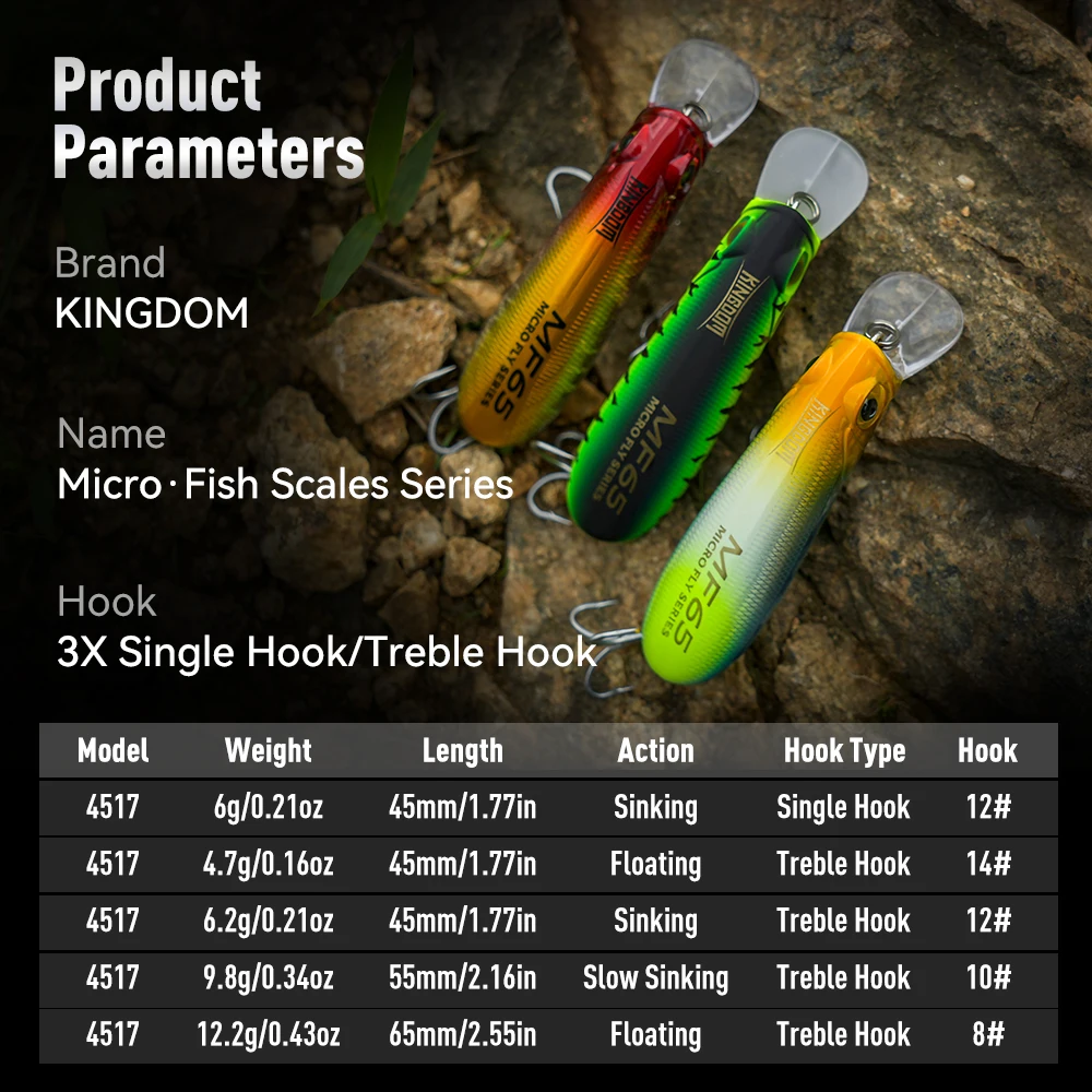 Kingdom Micro Fishing Lure Minnow 4.7g 6.2g 9.8g 12.2g Sinking Floating Artificial Baits 45mm 55mm 65mm Long Casting Hard Baits