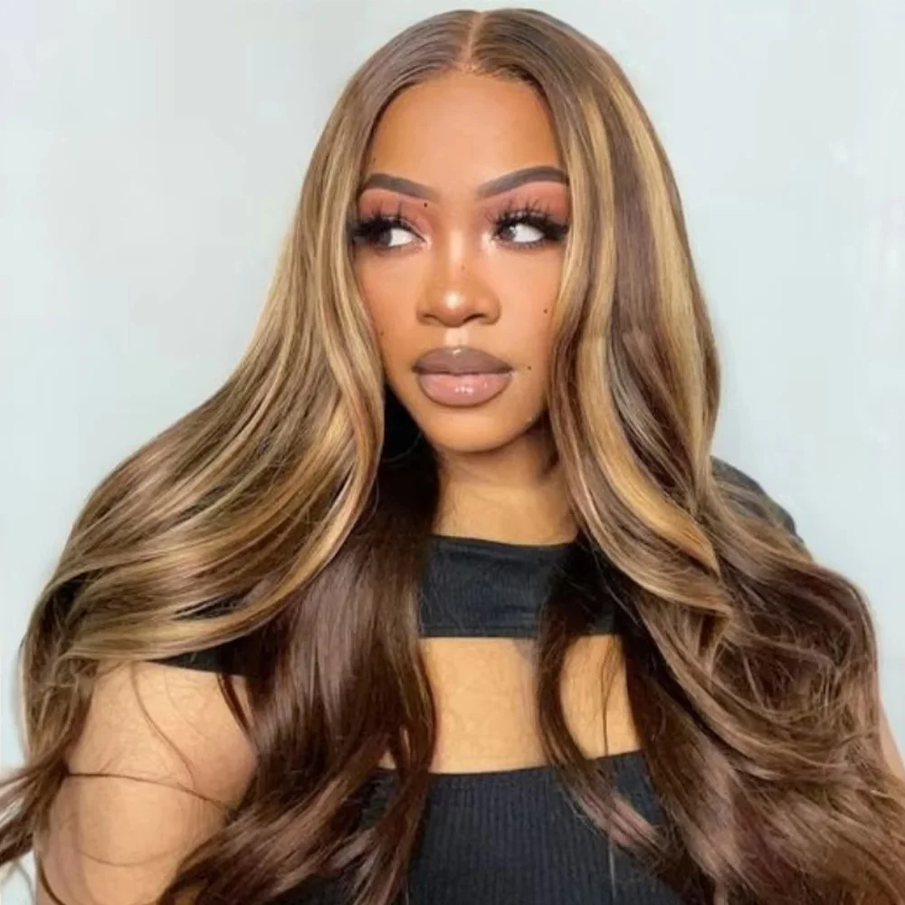 

P4/27 Body Wave 13x4 Highlight Lace Frontal Human Hair Wig Brazilian Honey Blonde 13x6 HD Transparent Lace Front Wigs For Women