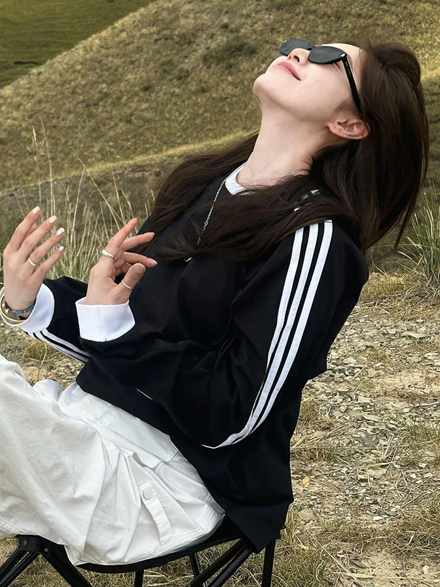 Sli Unique Bla Striped Sweatirt T-irt Women's Faionable Fall Cool Trendy Lady Brand Loose Fit Long Sve round Ne