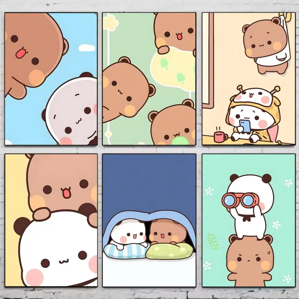 B-Bubu Dudu Cute Bear Poster Stickers HD Painting Self-Adhesive Art for Bedroom Living Room Home Decor Modern Wall Decals Gift