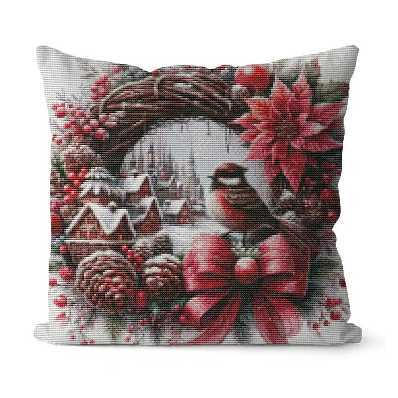 

Christmas Wreath Cross Stitch Pillow DIY Animal Bird New Arrivals Art Picture Printed Canvas Home Decor
