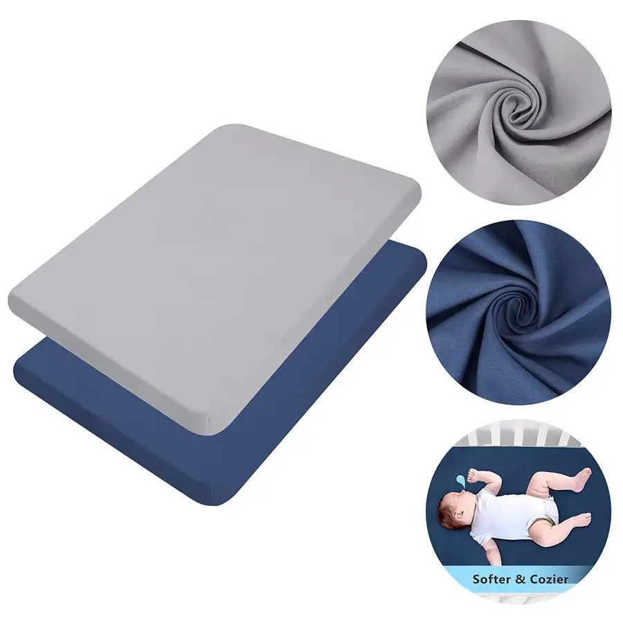 2PCS Ultra Soft Portable Mini-Crib Sheets Set for Baby Girl Boys Breathable Lightweight Playard Playpen Sheets Pad Cover Bedding