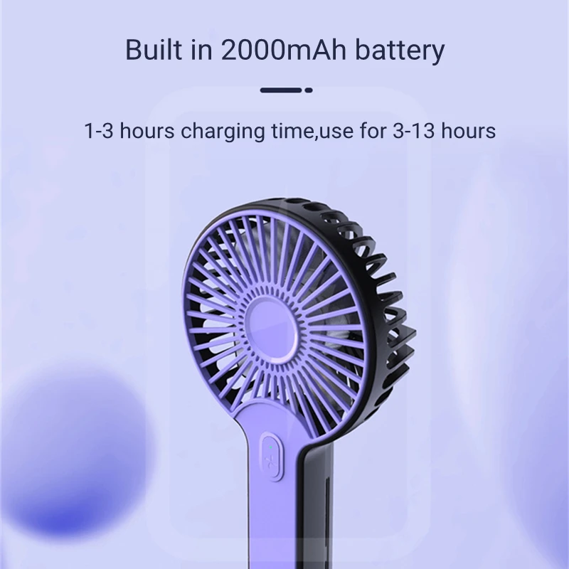 Открытый портативный мини ручной вентилятор USB Перезаряжаемый 2000mAh с батарейным питанием беспроводной электрический вентилятор с воздушным охлаждением