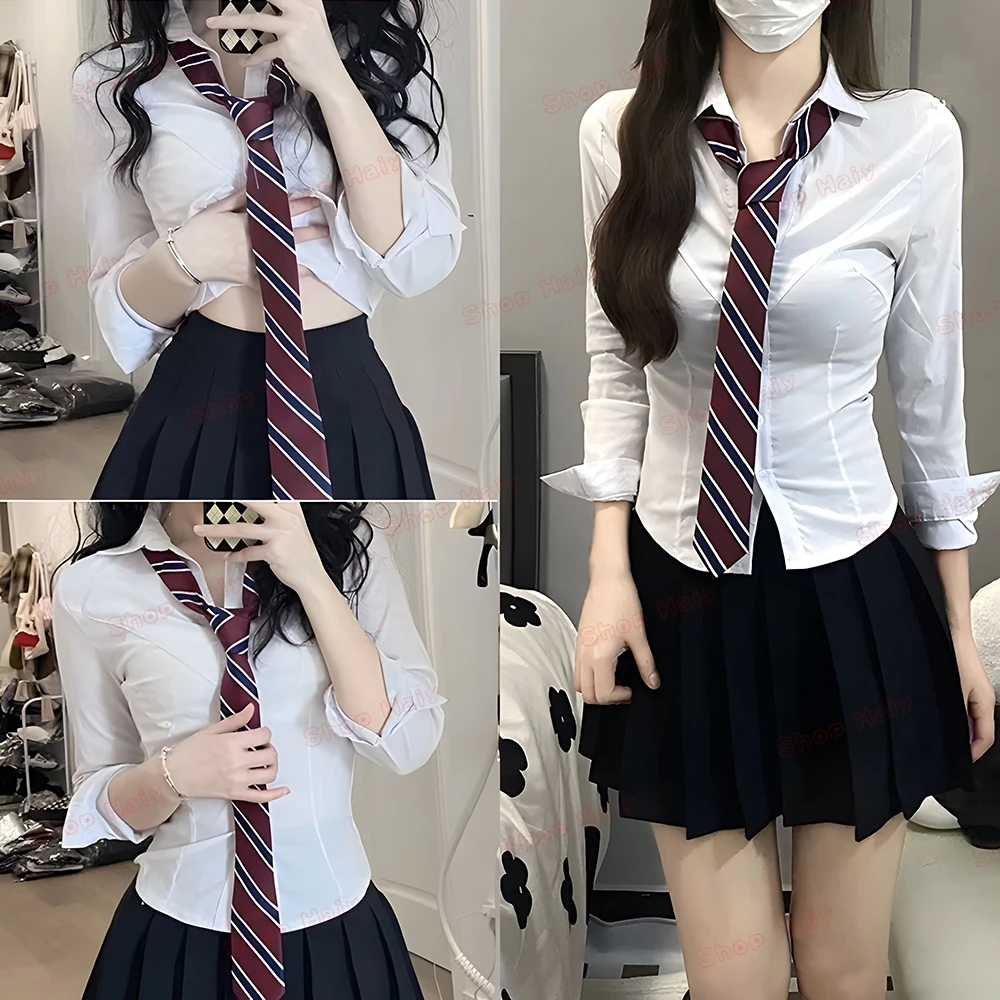 Japanese Teen School Uniform Girl Jk Suit V-shaped Chest Shirt Sexy Pleated Skirt Built-in Safety Shorts Graduation 2024 Costume