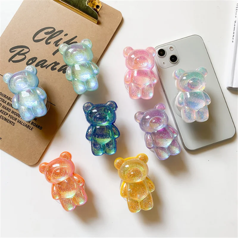 

3D Bear Laser Expandable Mobile Phone Holder INS Korean Foldable Grip Tok Socket Ring Bracket Accessories For Iphone 15 16