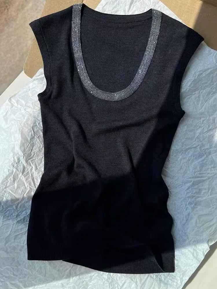 

Вязаный топ с дизайном из страз, летний, для повседневной носки, приталенный, с прямым кроем, в стиле Svel Faion