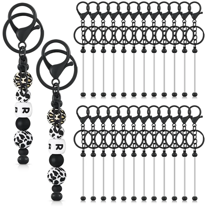 【Flash Sale】24 PCS Beadable Keychain Bars Bulk Metal Beaded Keychain Zinc Alloy For Beads DIY Blank Keychain For Bead Keychain C