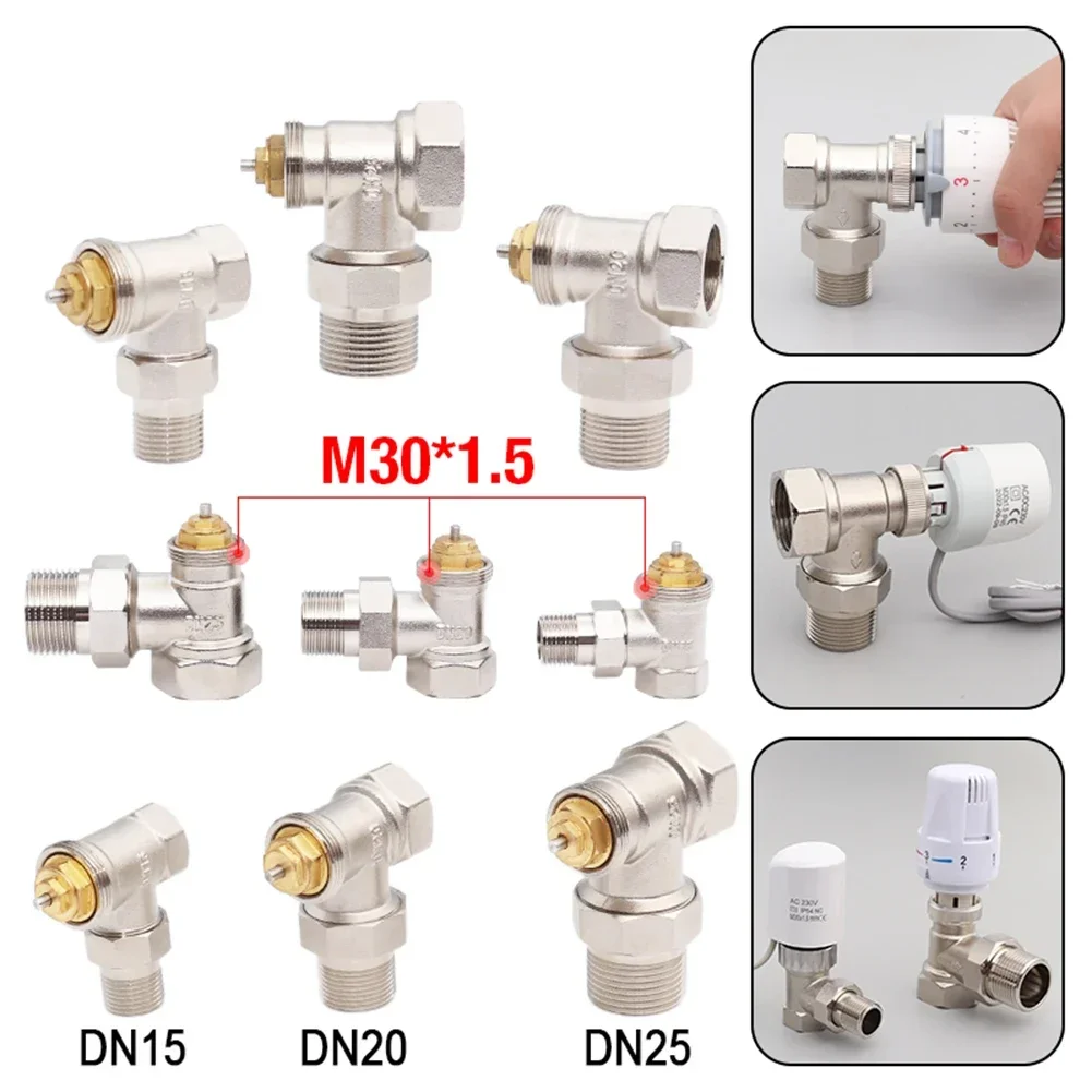 Latão Válvula de Radiador Reta sem Cabeça Termostática para Sistema HVAC, Válvula Controladora de Temperatura, DN15, DN20, 1Pc