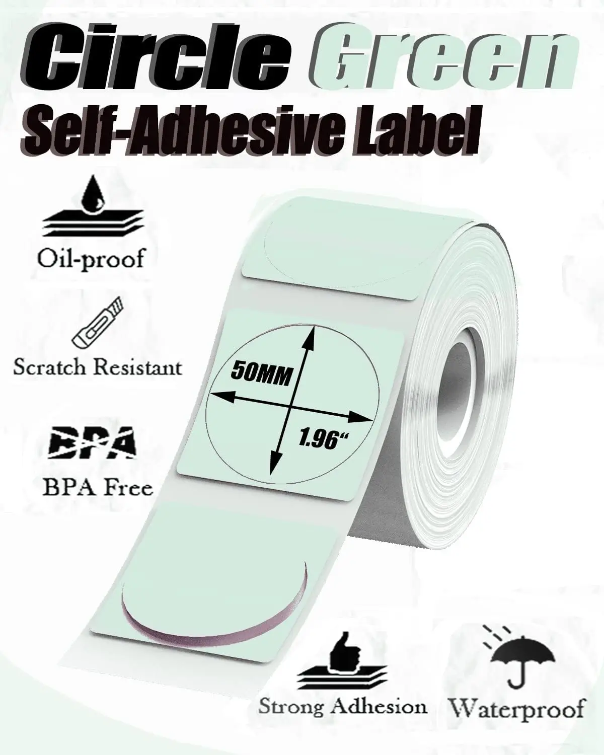 Colorful Circle Self-Adhesive Printer Labels, Green Label, M120, M200, M220, M110S, M110, M221, 50x50mm