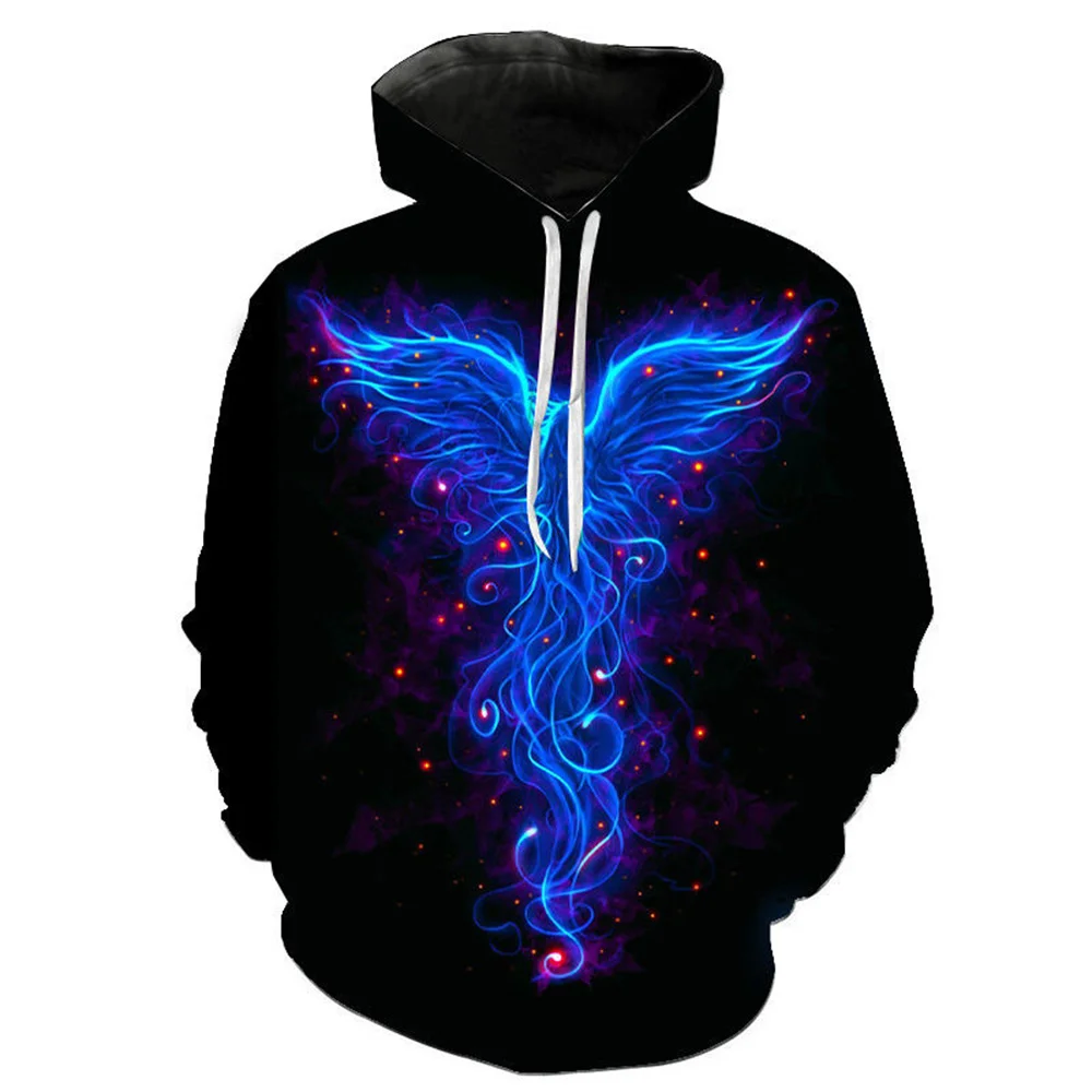 

Brand new colorful purple flame blue phoenix men's hoodie 3D printing men's/women's sports hooded spring and autumn fun jacket m